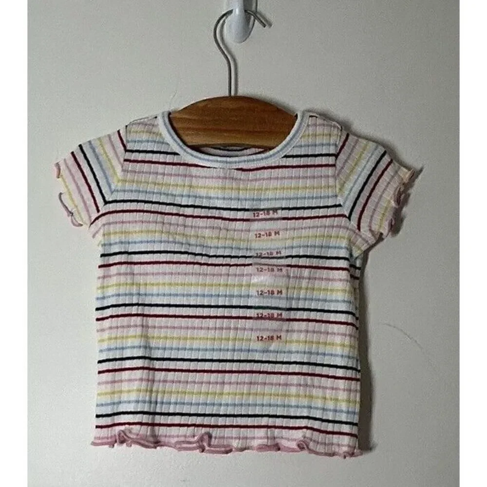 Old Navy 12-18 Months Ribbed Raibnbow Striped Flutter Sleeve Baby Girl Top
